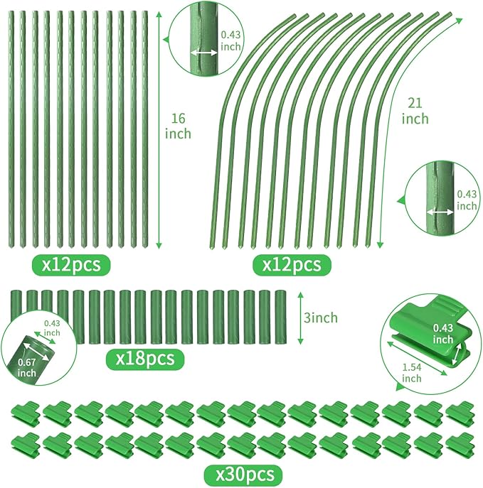 Garden Hoops Grow Tunnel for Raised Beds, 6 Sets 25.6" x 31.5" Rust-Proof Steel Greenhouse Hoops, Plant Support Garden Stakes Frame for Garden Fabric, Row Cover, Garden Netting