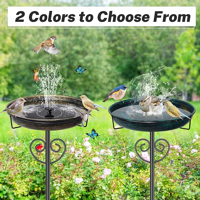 Metal Bird Bath for Outside,Vintage Freestanding Bird Bath with Metal Stake Upgraded 5 Pronged Base Detachable Birdbaths Feeder Bowl for Outdoors Garden Patio Yard Lawn Decor (Vintage Gold)
