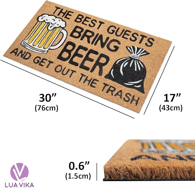 Coir Doormat Outdoor Entrance - The Best Guests Bring Beer - 17"x30" - Funny Door mats Outside - Welcome mat Funny - Indoor/Outdoor Doormat