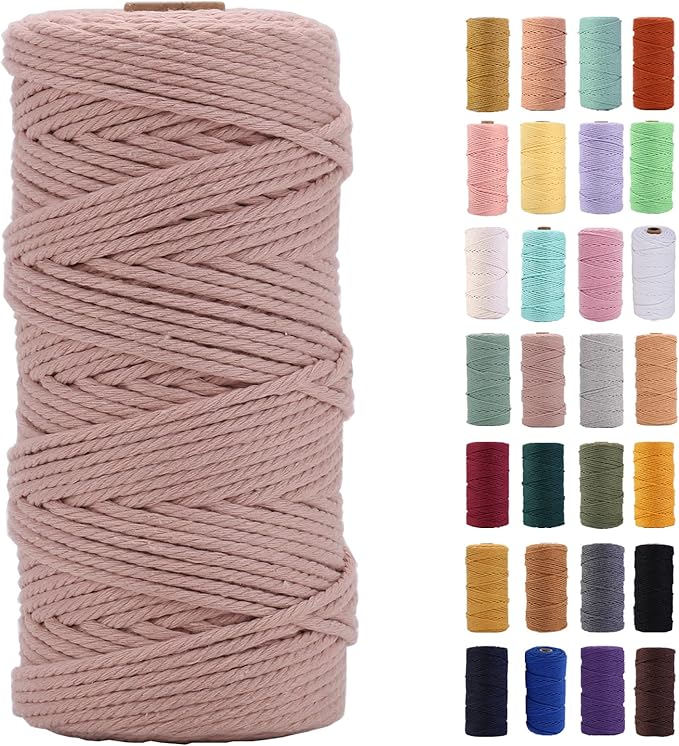 Pinkish Grey Macrame Cord 3mm x 109Yards,Colored Cotton Rope Colorful Cotton Cord Soft Craft Cord Twine for Wall Hanging Plant Hangers Crafts Decorative Projects