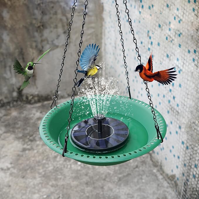 Bird Bath for Outside Heavy Duty, 14 inch BirdBath Bowl Only with 25” Rust-Proof Black Chains for Outdoor, Hanging Bird Bath Hanging Bird-Feeder for Garden Backyard Decor (Green 1 Pack)