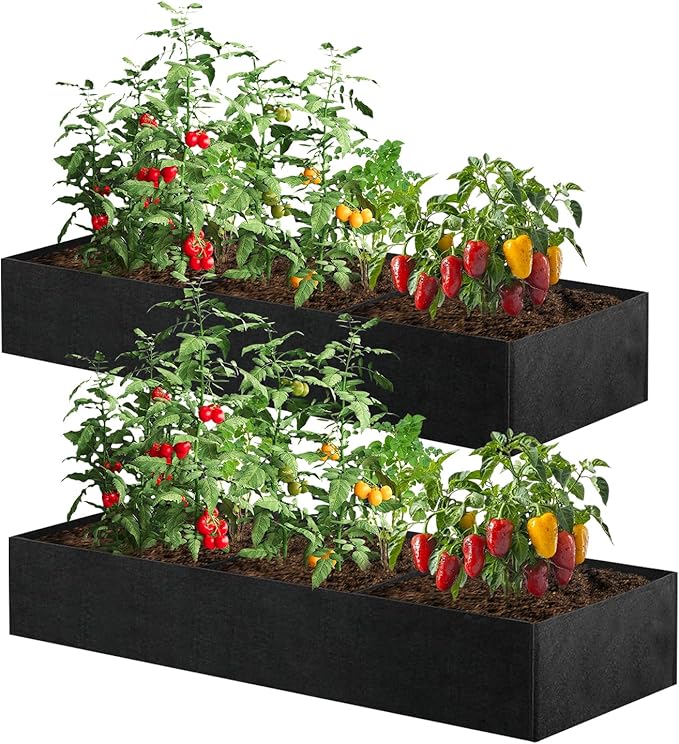 2Pack 4x2x1ft Fabric Raised Garden Bed Garden Growing Bags for Planting Garden Planting Containers with 3 Grids for Growing Herbs Flowers and Vegetables,57 Gallon