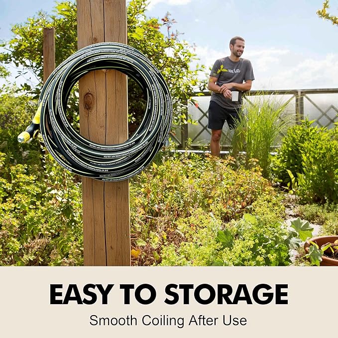 Lightweight Rubber Garden Hose 25 ft, 5/8" Hybrid Rubber Hose with Solid Brass Fitting, Water Hose Pipe for Outdoor, Cleaning & Washing