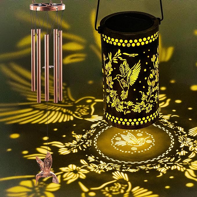 Solar Wind Chimes for Outside, 36" Hummingbird Hanging Solar Lantern for Mom, Christmas Windchimes Outdoors Mom Grandma Gifts,Garden Decor led Lights Wind Chime for Patio Yard, for Women Grandma