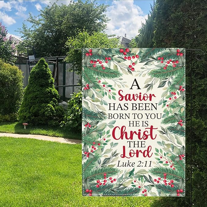 Religious Scripture Christmas Garden Flag Xmas Christian Nativity Winter Holiday Outside Outdoor Lawn Decorations Yard Flag Double Sided 12x18 Inch