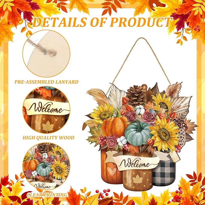Boao Welcome Thanksgiving Door Decorations Thanksgiving Sign Hanging Decoration Wall Hanger Masquerade Carnival Wreath for Outdoor Farmhouse Porch Front Door Decor