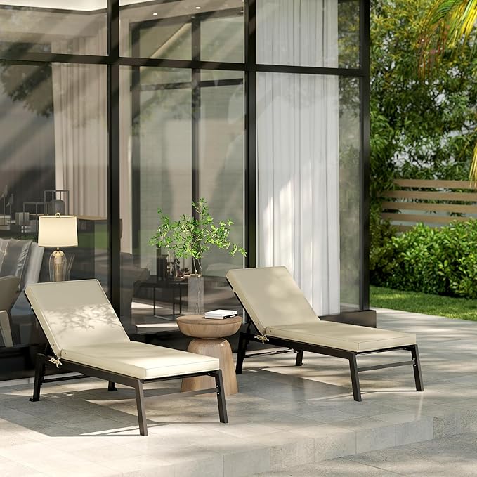 Outsunny Chaise Lounge Cushions Outdoor Set of 2, Fade Resistant, 72 x 21 x 3 in Sun Lounger Replacement Cushions, Patio Lounge Chair Pads with Removable Cover for Pool, Beach, Deck, Lawn, Beige