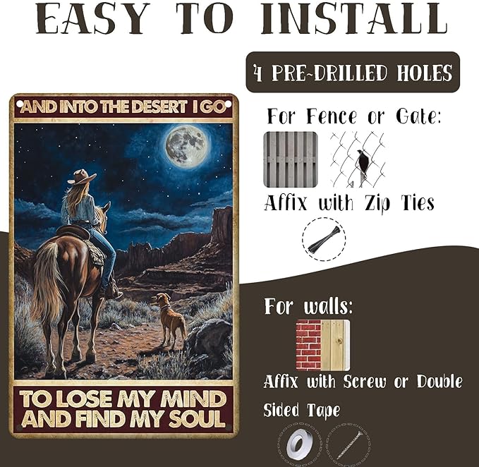 And Into The Desert I Go to Lose My Mind Vintage Metal Signs Funny Tin Sign Retro Indoor Outdoor Wall Decor for Home Office Bar Cafe Pub Garden Yard Garage 8×12 Inch