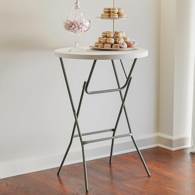 Flash Furniture Elon 32' Round Folding Bar Height Table for Parties and Commercial Events, Indoor/Outdoor Plastic Tall Round Table, White