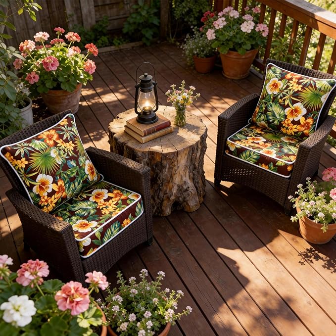 COZYVIDA Outdoor Deep Seat Cushion Set of 2, 24"x24" Seat & 25"x22.5" Back, C0 Water-Resistant Breathable Polyester, UV-Resistant 1000+ Hrs, 30D Foam,YKK Zippers,Tropical Floral