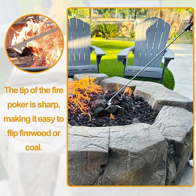 40" Fire Pit Tongs Set for Fire Pit, Fire Poker and Log Grabber FirePit Tool Accessories for Outdoor Campfires Backyard Picnic Picnic Indoor Accessories, Stainless Steel
