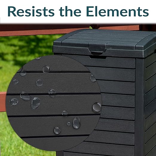 Sunnydaze 39-Gallon Patio Trash Can with Lid - Outdoor Garbage Can with Built-in Drip Tray - Weather-Resistant Resin - Black