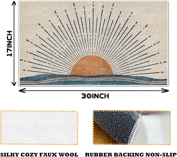 Nogrit Retro Boho Neutral Sun Sunrise Sunset Mid Century Modern Soft Rugs Anti-Slip Door Mat 17x30 Inch Non-Slip Doormat for Living Room Rug Door Mat Entryway Bedroom Kitchen RugFor Indoor Entrance