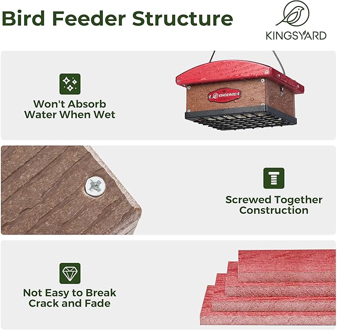 Kingsyard Upgraded Upside Down Double Suet Feeder with Metal Weatherproof Roof, Squirrel-Proof Metal Edging, Suet Feeders for Outside Hanging, Great for Attracting Woodpecker, Nuthatch, Titmouse