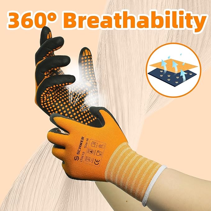 Schwer 3 Pairs Safety Work Gloves Micro-Foam Nitrile Coated, Level 4 Abrasion Resistant Nylon Working Gloves with Micro Dot Grip, Touchscreen, Used for General Use, Gardening, Mechanic, LT5619, M