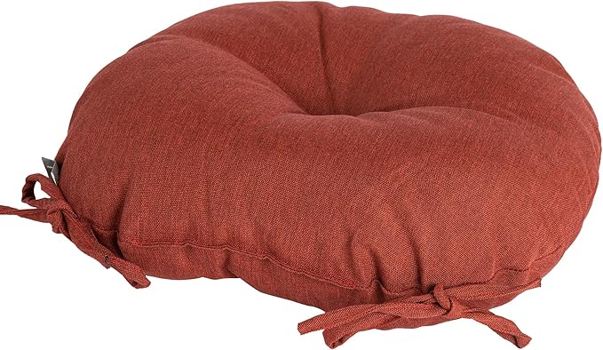 Magpie Fabrics Outdoor 15"x15"x4" Round Bistro Seat Cushions with Ties Set of 2, Tufted Waterproof Patio Floor Chair Pads for Home Garden Balcony Kitchen Office Porch, Dark Red