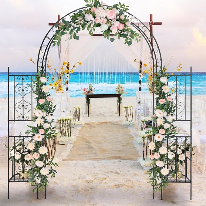 VINGLI Garden Arbor Arch, Wedding Arch Archway for Ceremony Party, Durable Steel Trellis for Plant Climbing, Christmas Decorations Pergola for Backyard, Lawn, Patio, Yard (with Planter Box)