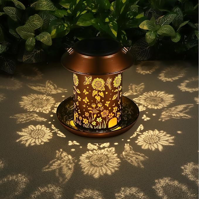 Sunflower Solar Bird Feeder for Outdoors Hanging Solar Lanterns Waterproof Metal Wild Bird Feeders Garden Outside Yard Decor Christmas Birthday Gifts for Women Mom (Butterfly