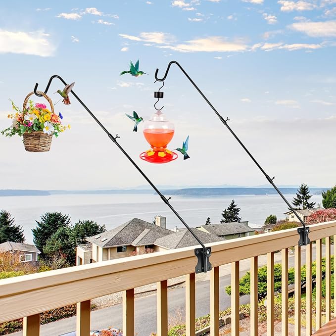 DAEHUI Deck Bird Feeder Hanger with 3in Clamp for Railing 41 Inch Bird Feeder Pole 360 Degree Swivel Plant Hooks for Hanging Baskets Wind Chime Lantern (1 Pack Wall Mounted Hook)