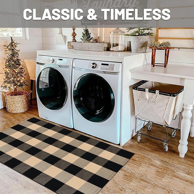 IOHOUZE Buffalo Plaid Checkered Rug 27.5 x 43 Inches Front Door Mats, Washable Area Rugs for Front Porch Welcome Mats Indoor Outdoor, Entryway Door Rug for Entryway, Home Entrance, Tan Black