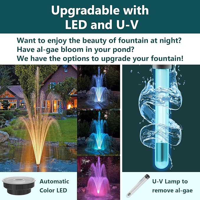 AquaMiracle All-in-One Fountain Kit with 3 Spray Patterns, Koi Pond Filters for Outdoor Ponds 500-750 Gal, 850GPH Pond Fountain Pump for Garden, Water Feature, Bird Baths
