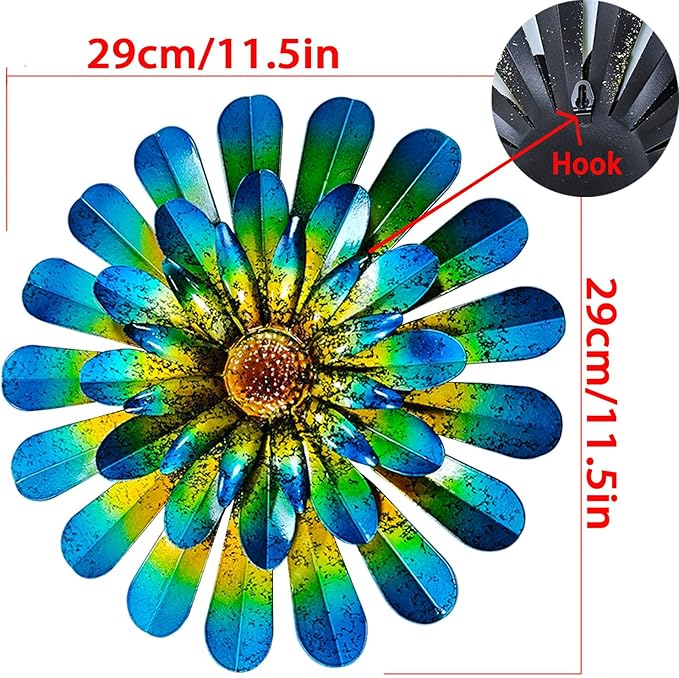 HOOEN 2pack Metal Flowers Wall Decor Wall Art Decorations Hanging For Indoor Outdoor Home Garden Farmhouse Yard Patio Fence Living Room Bedroom Decor