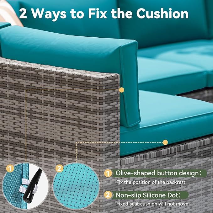 Aoxun Replacement Cushions for Outdoor Furniture, 14-Piece Outdoor Cushions for Patio Furniture, Deep Seat, Waterproof & Fade Resistant Couch Cushion for 6-Seat Patio Conversation Sets, Sky Blue