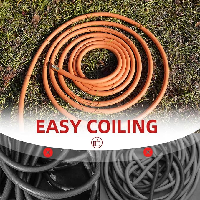 WiseFlow Garden Hose 100FT x 5/8", Heavy Duty Rubber Hose, Water Hose with Five Layered Braiding, Male Female Fittings, 1000PSI Burst, 300PSI Working (Orange)