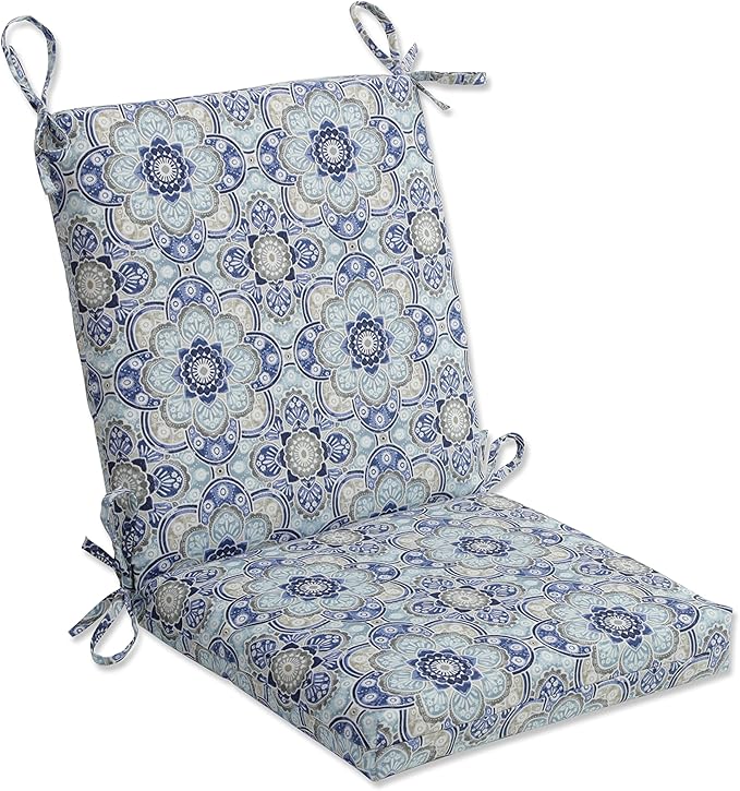 Pillow Perfect Outdoor/Indoor Keyzu Medallion Mariner Square Corner Chair Cushion, Blue