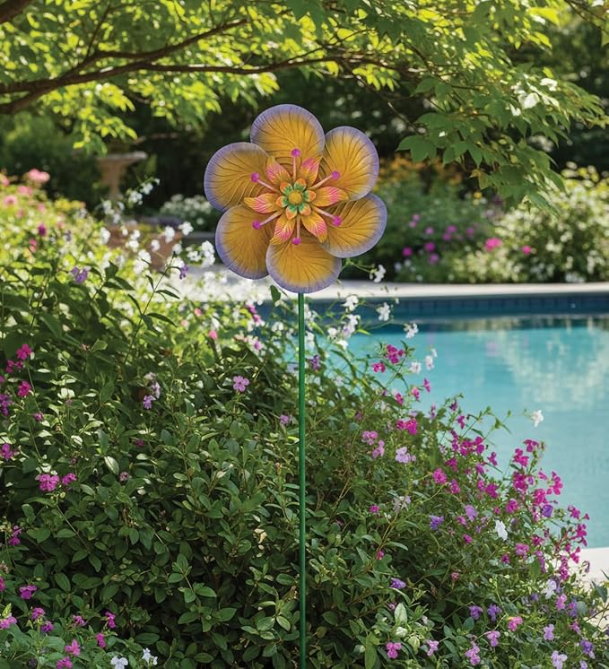Regal Art & Gift Textured Flower Purple Wind Spinner - Metal Yard Decorations Outdoor | Kinetic Garden Spinner for Lawn, Pathway, or Flower Bed | Weather-Resistant Outdoor Sculpture