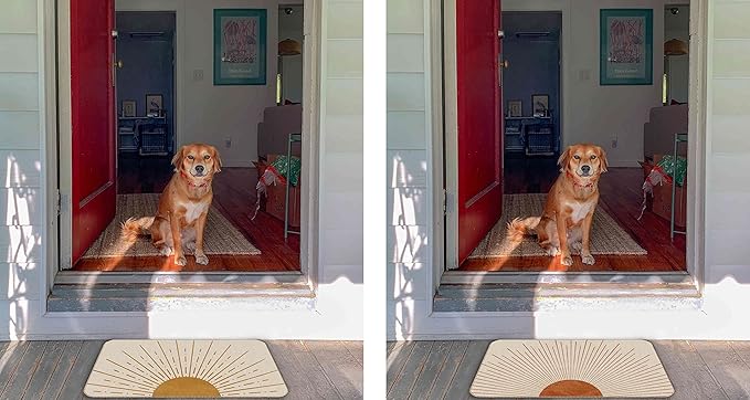 Nogrit Boho Welcome Door Mat Outdoor 17x30 Set of 2 Abstract Boho Sun Sunrise Sunset Sunshine Mid Century Modern Decor Doormat Indoor Entrance, Non Slip Kitchen Doormat