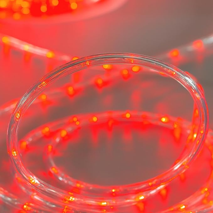 Waterproof LED Rope Lights, Connectable & Flexible with 8 Modes, Outdoor Lighting for Deck, Garden, Pool, Patio & Christmas Decor (Red, 100ft)
