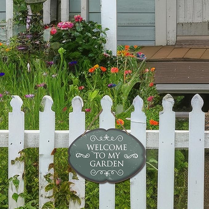 Rustic Garden Hanging Sign, Welcome To My Garden Wooden Decor, Yard Welcome Sign Gardening Gifts and Decorations for Gardeners Plant Lovers 7 x 10 Inch-A01