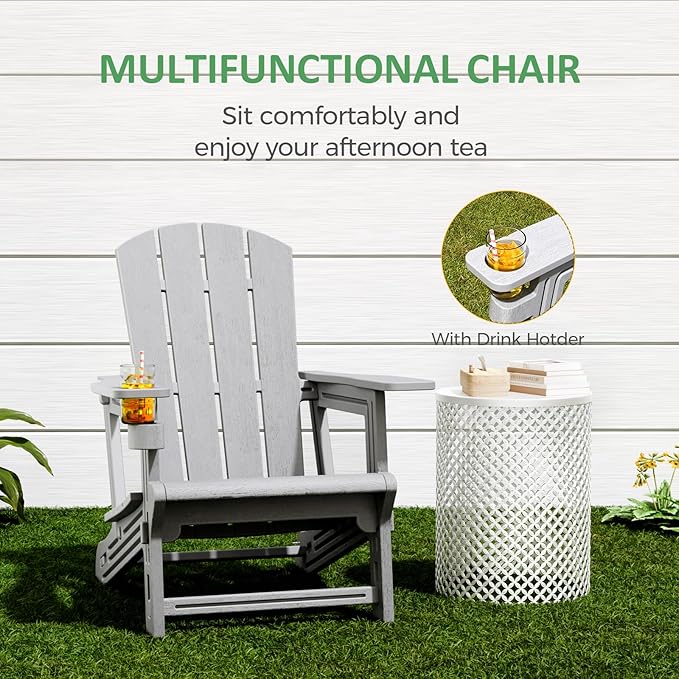 Modern Adirondack Chair, HDPE Plastic Adirondack Chairs, Plastic Outdoor Lawn Chairs for Fire Pit, Deck, Porch, Backyard, Garden, Grey
