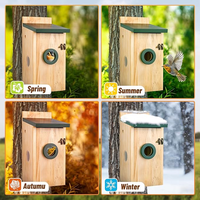 Smart Bird House with Camera, Solar Powered Bird House for Outdoor with 2K HD Cam, 2.4G WiFi, Night Vision, Motion Detection & 16GB SD, Watch Bird Nesting & Hatching in Real Time, Waterproof