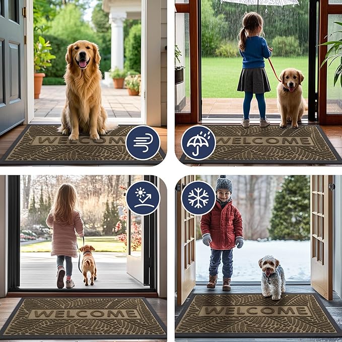 Smiry Welcome Mat Indoor Outdoor, All-Season Waterproof Front Door Mat, Sturdy Natural Rubber Doormat, Non-Slip, Easy Clean, Low Profile Dirt Trapper for Porch Patio Entrance, 71x23, Brown
