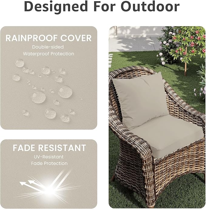 Outdoor Seat Cushion Set 22 x 22 x 4 Inch, Waterproof & Fade Resistant Patio Furniture Cushions with Removable Cover, Thick Deep Seating Pads for Outside Chair Sofa Couch
