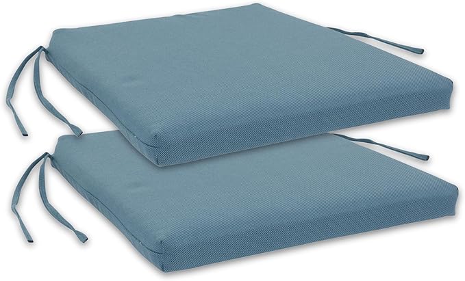 Shine Company Weather-Resistant Outdoor Rocking Chair Seat Cushions, 22"x20", Performance Fabric with Foam Core, Removable Cover with Ties, Set of 2, Blue Gray