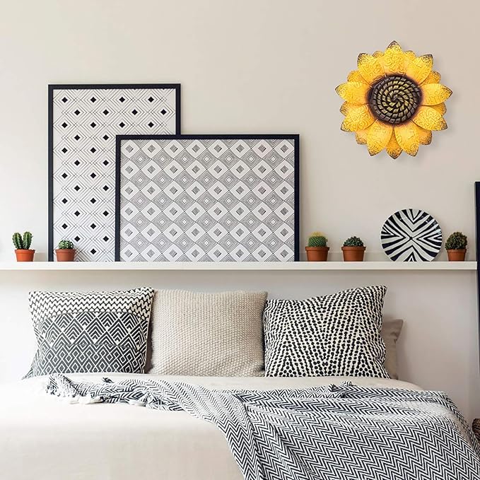 EASICUTI Sunflower Metal Flowers Wall Decor Metal Wall Art Decorations Hanging For Indoor Outdoor Home Bathroom Kitchen Dining Room Bedroom Living Room Or Wall Sculptures 12 Inch