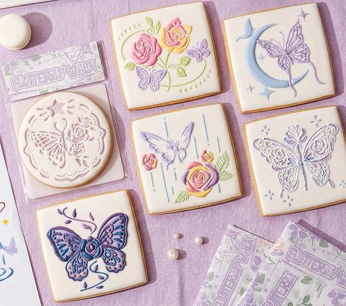 Garden Butterfly Theme Pattern Stencils Templates, Garden Butterfly Flower 24Pcs Designs Stencils for DIY Baking Cookies, Crafts, Wall, Canvas, Paper, Fabric, Manuscript, Cards Decorating Tools