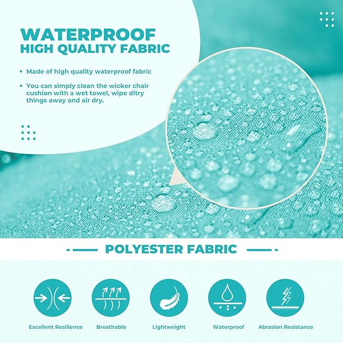 Wicker Chair Cushions, Waterproof Outdoor Loveseat Cushions for Patio Furniture, Tufted Wicker Furniture Cushions, 1 Loveseat and 2 U-Shaped Cushions, Teal