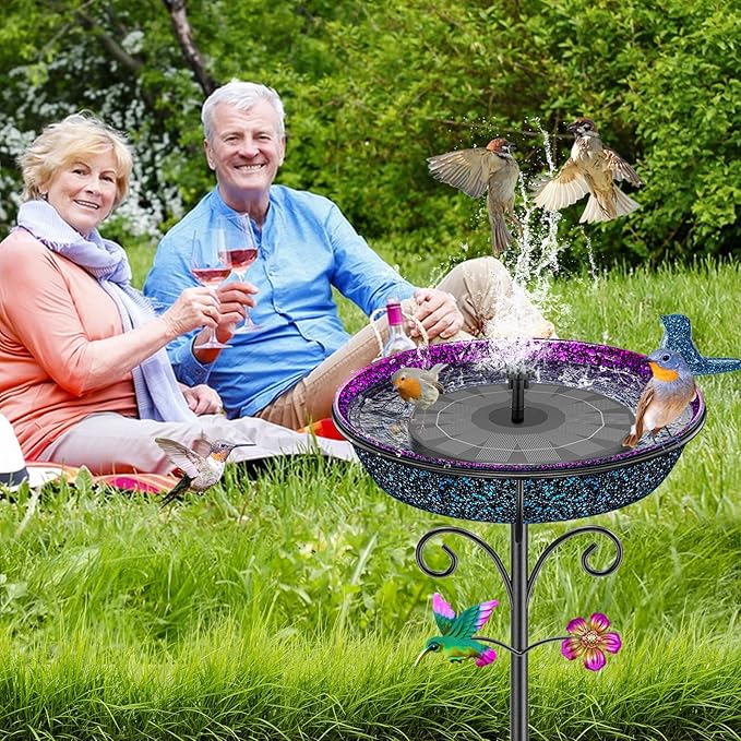 Metal Bird Bath for Outside, Freestanding Garden Bird Baths Bowl, Vintage Birdbath for Outdoors Yard Garden Lawn Decor Decor (Gradient Purple)