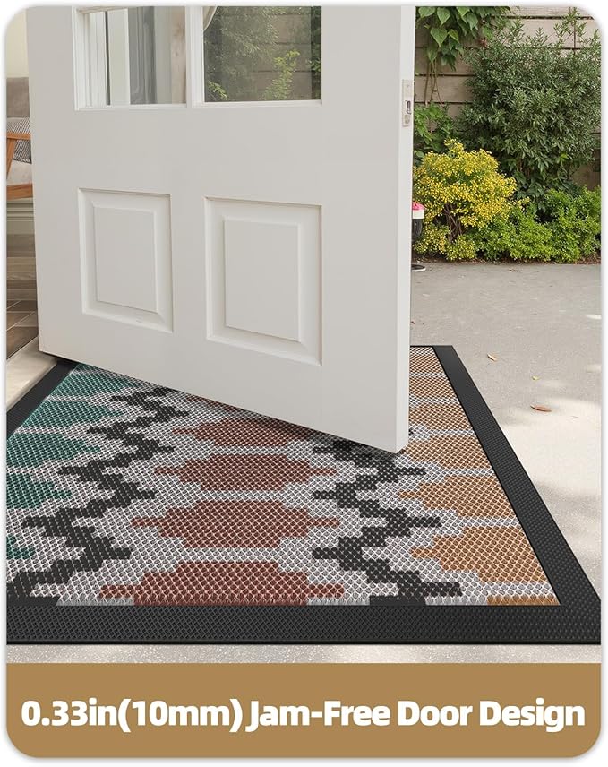 Color&Geometry Front Door Mat 32"x60", Dirt Trapping, Non-Slip, Low Profile, Durable, Easy Clean, Heavy Duty Rubber Entry Rug, Outside Doormats for Inside House/Entrance/Entryway