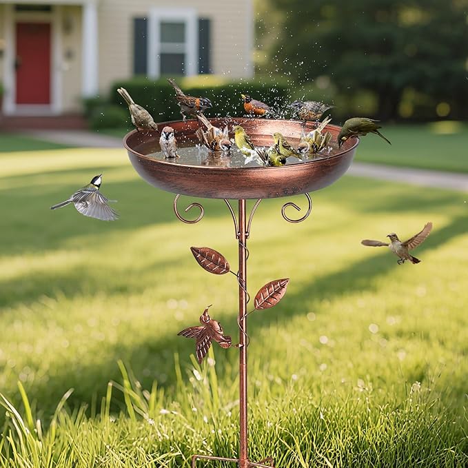 30 Inch Bird Bath for Outdoors, Vintage Freestanding Birdbath and Bird Feeder, Metal Feeder Bowl with 5-Pronged Base for Outdoor Garden Patio Yard Lawn Decor