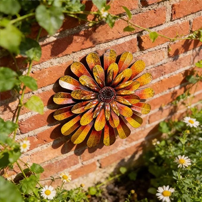 HOOEN 2pack Metal Flowers Wall Decor Wall Art Decorations Hanging For Indoor Outdoor Home Garden Farmhouse Yard Patio Fence Living Room Bedroom Decor