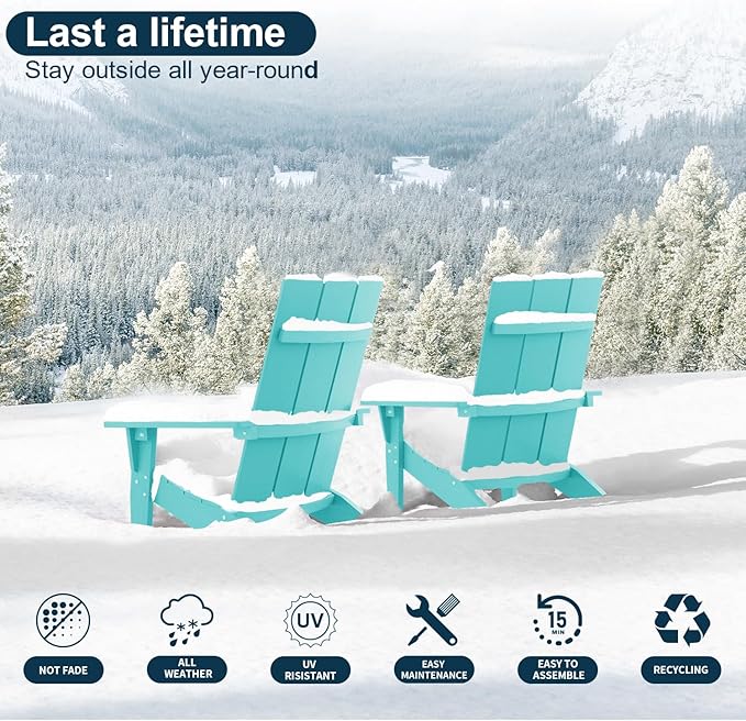 MXIMU Adirondack Chair Set of 2: Modern Adirondack Chairs Fire Pit Chairs Plastic Outdoor Chairs for Lawn Backyard Deck Garden Camping (Aruba)