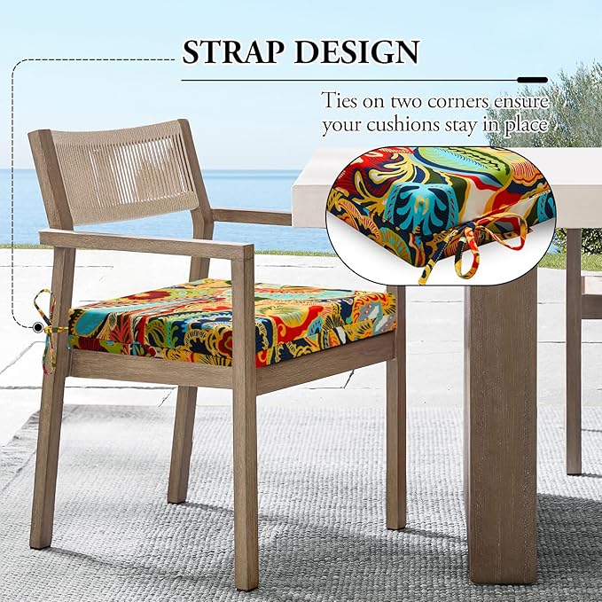 Wellsin Outdoor Chair Cushions for Patio Furniture - Outdoor Cushions for Chairs - Water Resistant Patio Chair Cushions Set of 4, 18.5"X16"X3", Flower