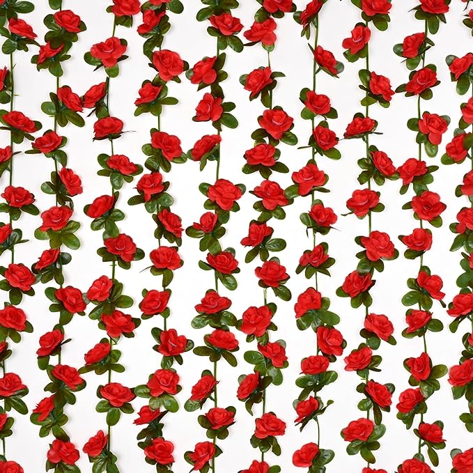 BLEUM CADE 2Pcs 16.4Ft Flower Garland Artificial Rose Vines for Bedroom, Cute Fake Hanging Flower Vines Floral Garland Decorations for Wedding Party Wall Room Decor Aesthetic