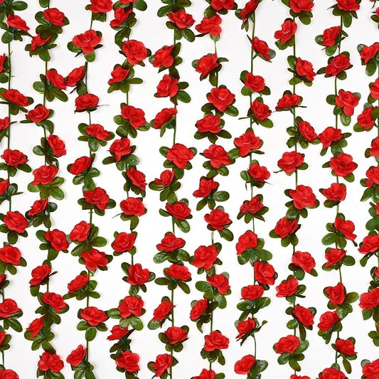 BLEUM CADE 2Pcs 16.4Ft Flower Garland Artificial Rose Vines for Bedroom, Cute Fake Hanging Flower Vines Floral Garland Decorations for Wedding Party Wall Room Decor Aesthetic