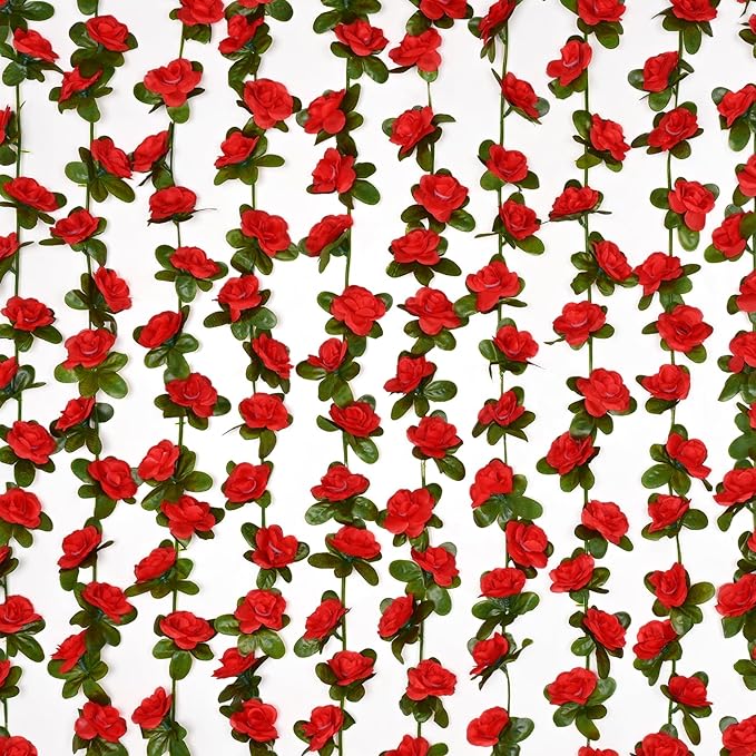 BLEUM CADE 12Pcs 98.4Ft Flower Garland Artificial Rose Vines for Bedroom, Cute Fake Hanging Flower Vines Floral Garland Decorations for Wedding Party Wall Room Decor Aesthetic